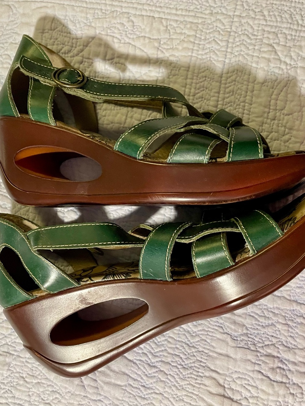 Fly London Green Women’s Leather Wedge Sandals - Strappy Comfort - Picture 5 of 7